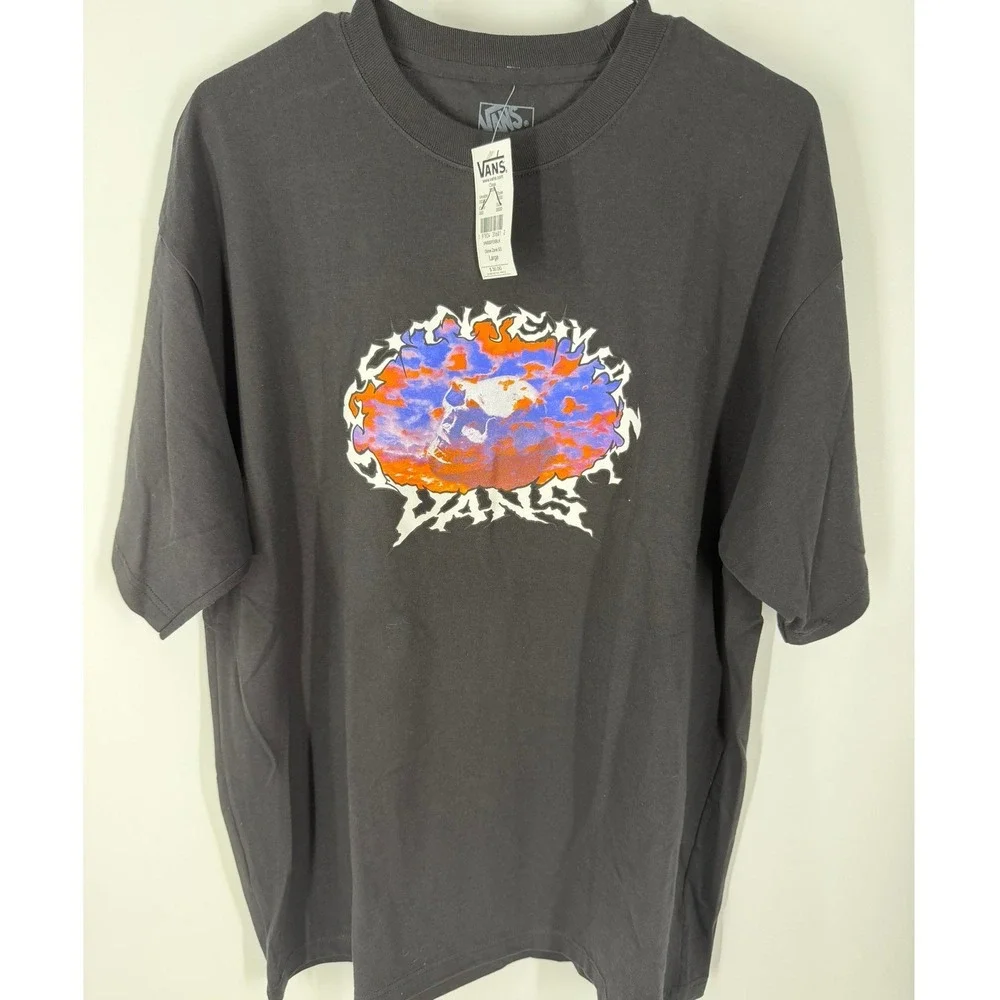 Vans Mens Dome Zone Short Sleeve Graphic T-Shirt Black Skull Sunset Loose Fit Lg
